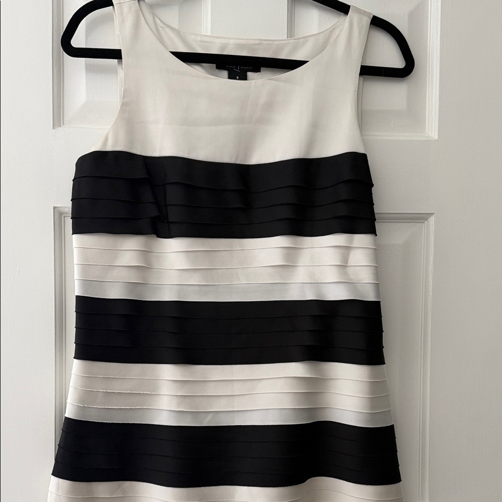 White House Black Market Monochrome Striped Sleeveless Silk Top